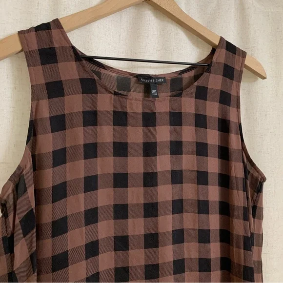 Eileen Fisher 100% Silk Buffalo Check Gingham Print Tunic Dress Large - Picture 3 of 6